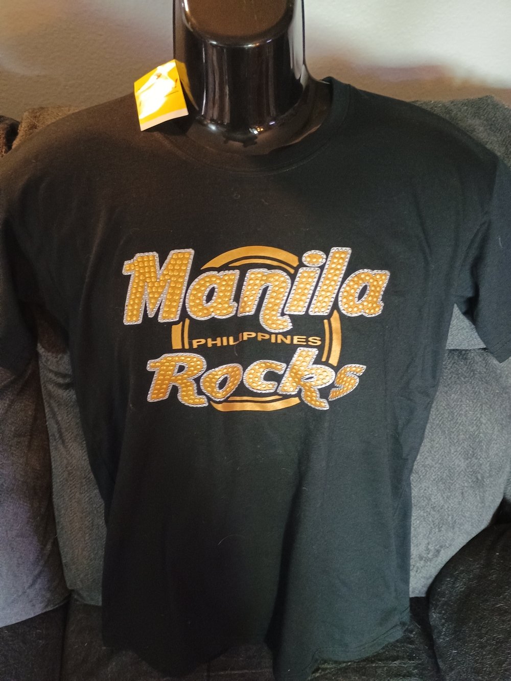 Rocks Black Tee with Gold Manila Rocks Graphic